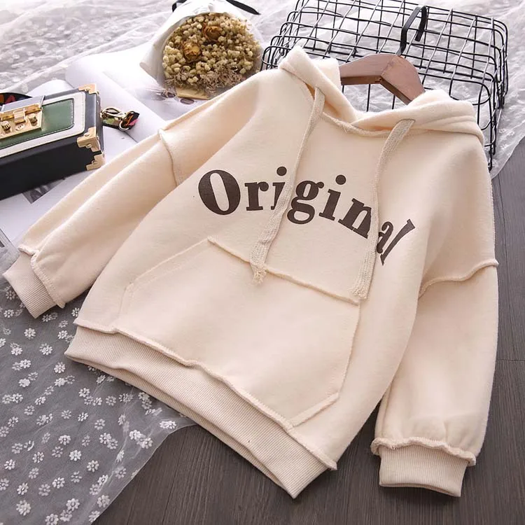 beige no velvet Детские толстовки с буквенным принтом; коллекция года; сезон весна; Новинка; пуловеры с капюшоном для маленьких мальчиков и девочек; топы; футболки; Детские Бархатные толстовки - Цвет: beige no velvet