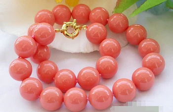 

FREE SHIPPING hot sale~17" 12mm round pink coral SOUTH SEA SHELL PEARL NECKLACE