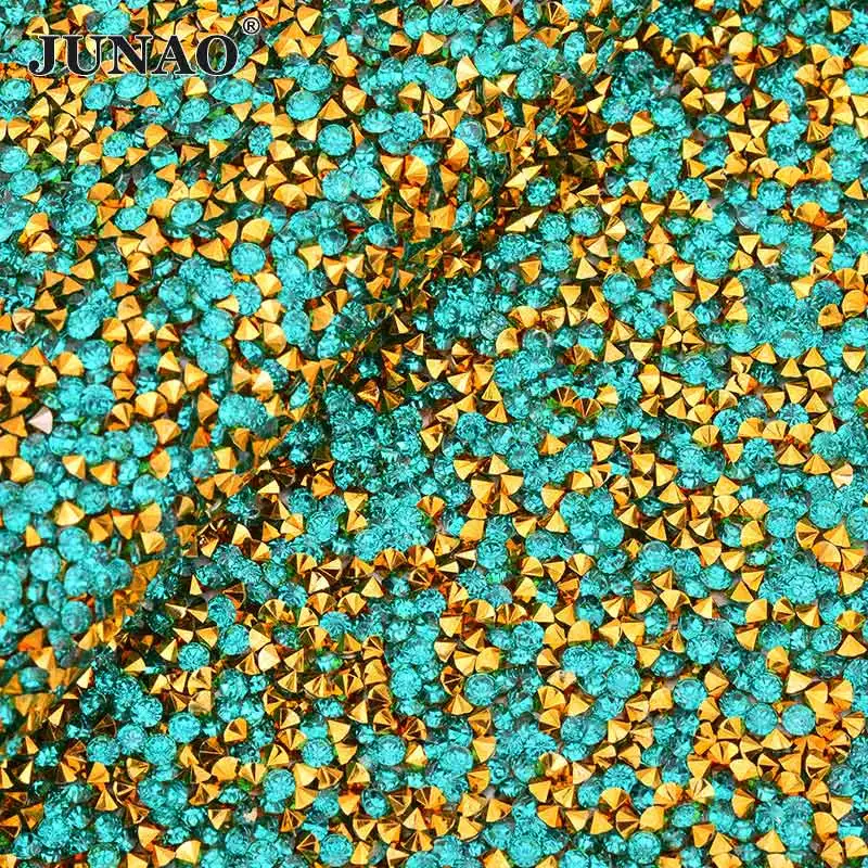 Gold Aquamarine JUNAO 24*40 см красочные исправление смолы горный хрусталь сетчатая лента Кристалл Ткань Отделка аппликация из страз окантовка для одежды ремесла - Цвет: Gold Aquamarine