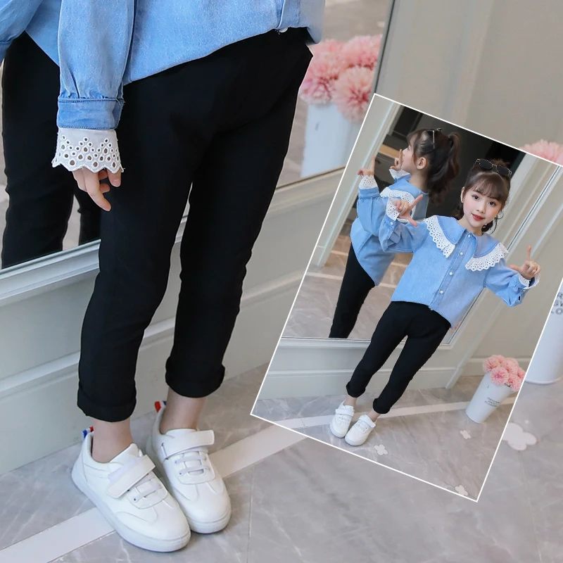 

Girls black elastic pant 2019 New design for children girls leggings children clothes 6 7 8 9 12 years DX03239