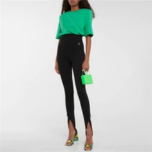 

The new spring 2022 step on thefoot slits Stirruphigh waist slim leggings women's solid color fashion high street trousers trend