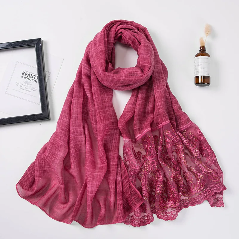 

2019 muslim women glitter lace hijab scarf islamic soft headscarf india wrap head scarves hijab femme musulman turbantes
