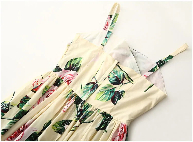 LD LINDA Делла, летнее модное подиумное платье из хлопка, женское платье на тонких бретелях, повседневное элегантное платье миди с цветочным принтом розы