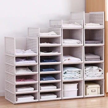 

2019 New Assembled Wardrobe Closet Can Be Stacked Storage Basket Closet Storage Basket Home Storage Layered Partition Rack