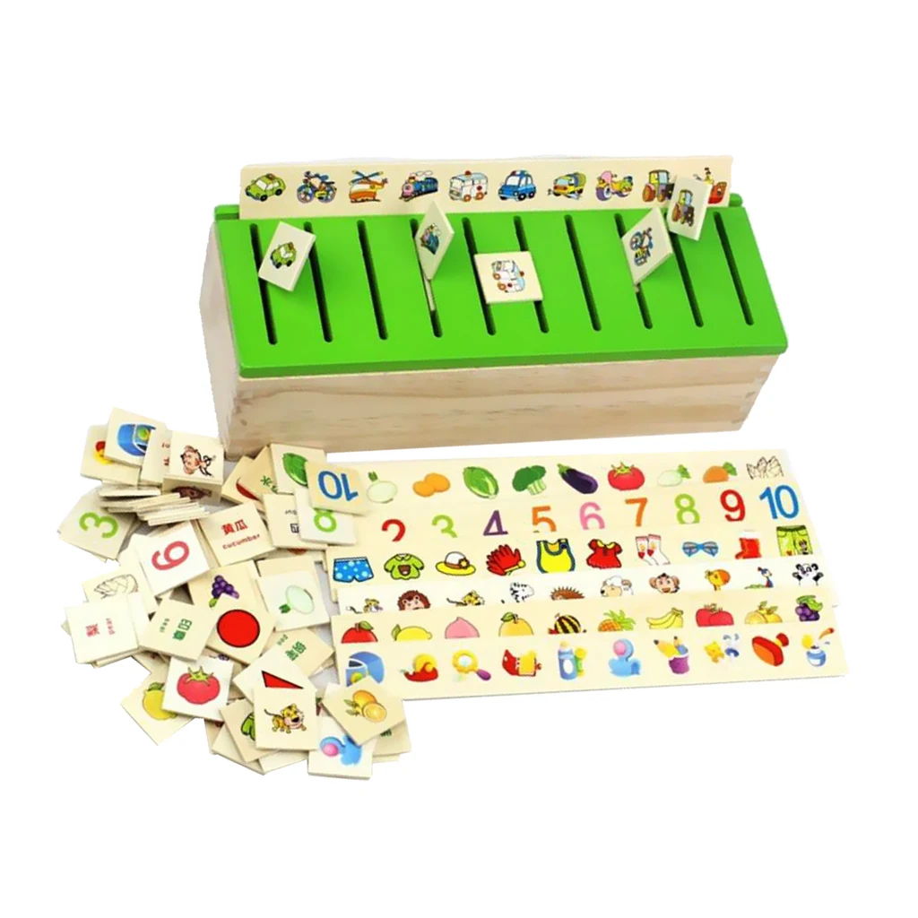 Wooden Sorting Box with Sorter Box - 8 Categories 80 Objects to Sort, Color Shape Recognitions Toy - Baby Early Educational Toy