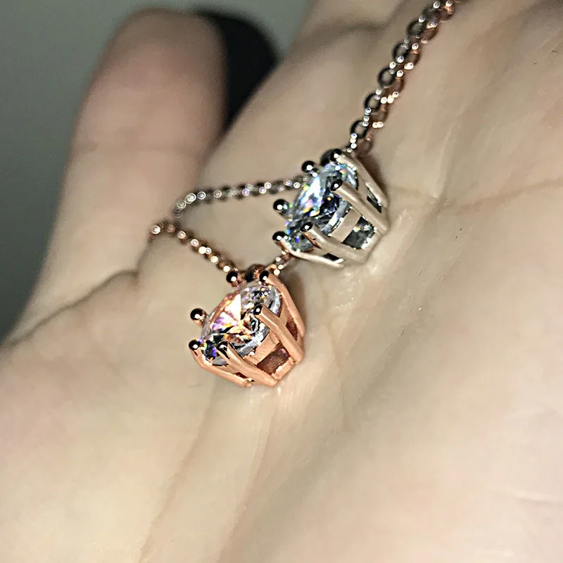 18K Rose Gold 2ct Lab Diamond Pendant 925 Sterling Silver Party Wedding Pendants Chain Necklace Women Fine Jewelry pendant necklace
