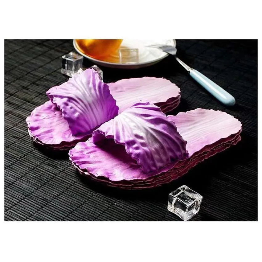 Purple slippers Новинка; забавные летние женские шлепанцы; обувь для костюмированной вечеринки; обувь на плоской подошве - Цвет: Purple slippers