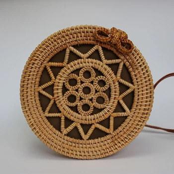 

Round Retro Rattan Straw Beach Bag Messenger Bag Straw Clutch Bag Rattan Shoulder Diagonal Package