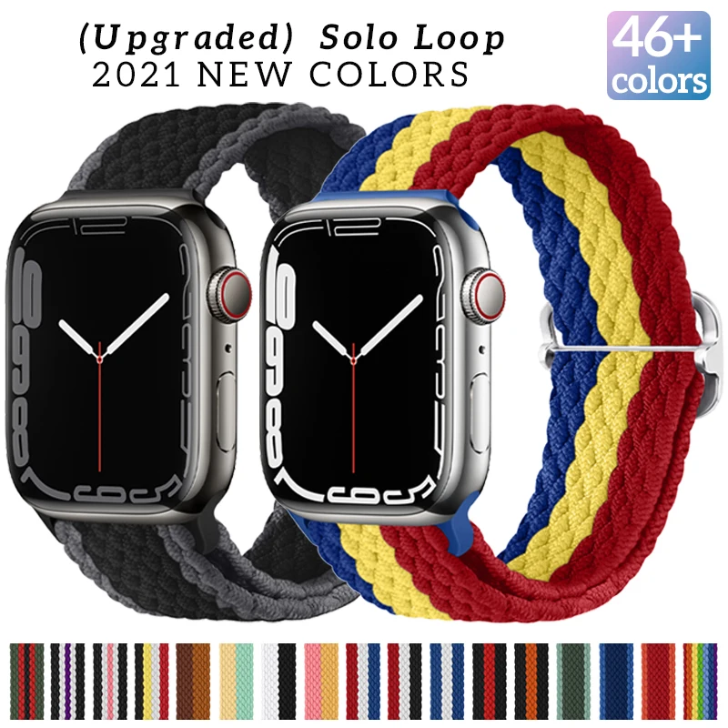 

(Upgraded) Braided Solo Loop Nylon Strap For Apple Watch band 45mm 44mm 40mm 38mm 42mm Belt Watchband Iwatch Series 7 6 SE 5 4 3