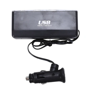 

3 Way Car Cigarette Lighter Socket Splitter Charger Power Adapter+USB DC 12V-24V