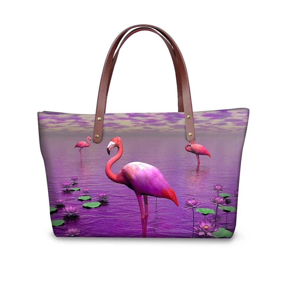 

HaoYun Women's Totes Handbag Cartoon Animal Pattern Girls Shoulder Bags Kawaii Flamingos Design Large Capacity Ladies Purse Bags