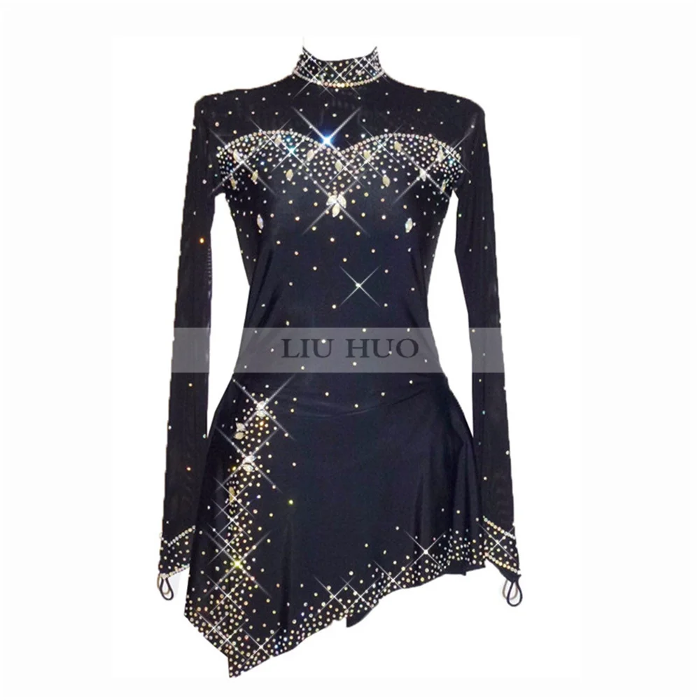 

LIUHUO Women Girl Adult Performance Ballet Roller Costume Competition Leotard Skirt Ice Figure Skating Dress Teens Black Dance
