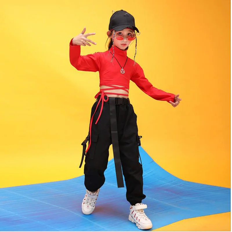Girl dance costume children costumes children hip hop clothing sweatshirt black shirt top crop casual pants for girl jazz dance costume ballroom dancing clothes