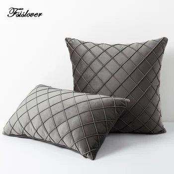 

FSISLOVER 2020 Luxury Nordic Velvet Sofa Pillowcase Lattice Plush Sofa Cushion Cover Home Decor Pillow Cover Tassel funda cojin