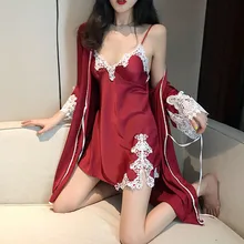 Пикантные комплекты lingiery Женская модная Пижама наборы мини-платье на бретельках ночной халат из двух предметов кружевной халат с v-образным вырезом