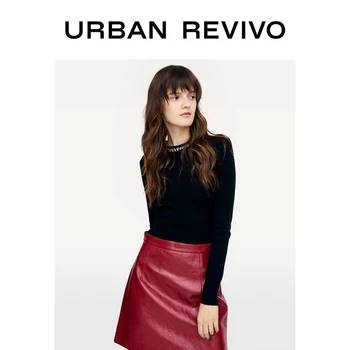 

URBAN REVIVO Women Autumn Top Solid Colour Round Neck Knit T-shirt WG45S9BN2012