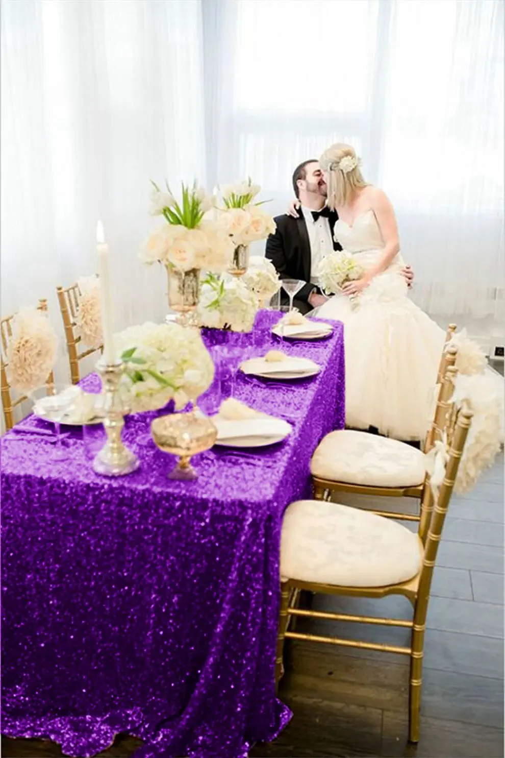 Sequin Tablecloth Purple Banquet Tablecloths for Rectangle Tables 50x80 Inch Wedding Table Cloths Fabric Table Cover for Parties