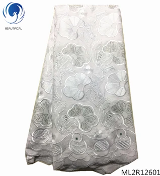 

BEAUTIFICAL swiss voile lace fabrics 2019 swiss lace white dry fabrics laces with rhinestones for women dresses 5yards ML2R126