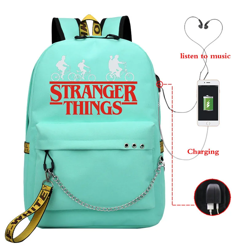 Freak Stranger Things, сумка на плечо, USB, с двойной проводкой, для девочек, модный рюкзак на цепочке, школьная сумка, дорожные сумки для мужчин и женщин - Цвет: see chart