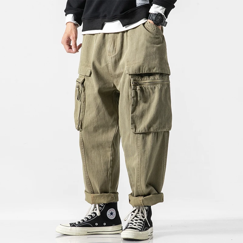 

2019 Autumn And Winter New Casual Solid Color Pocket Decorative Overalls Loose Temperament Trend Cotton Joggers Streetwear