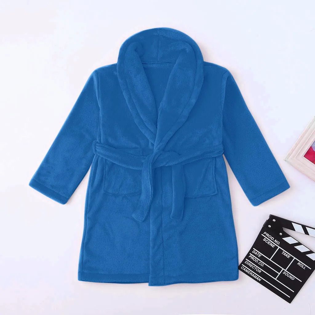 Toddler Kids Robes For Baby Boys Girls Solid Flannel Bathrobes Bath Towel Night-gown Pajamas Sleepwear Children's Clothes 3-12Y Flannel Pajamas Child Bathrobe Kids Robe