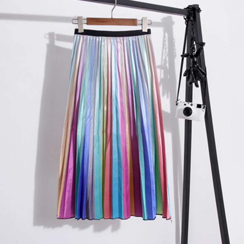 Новая весенняя летняя юбка трапециевидной формы с высокой талией, плиссированная Повседневная Женская плиссированная юбка в полоску yy461