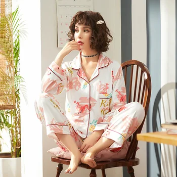 

Women's Pajamas Set Autumn Winter Pyjamas Floral Sleepwear Home Clothes For Women Sexy Lingerie