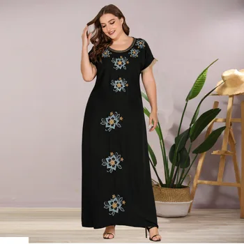 

[EWQ] 2020 Spring Summer New Pattern Cotton Linen Round Collar Print Patchwork Pullovers Vintage Dress Women Large Size 3AJ43301