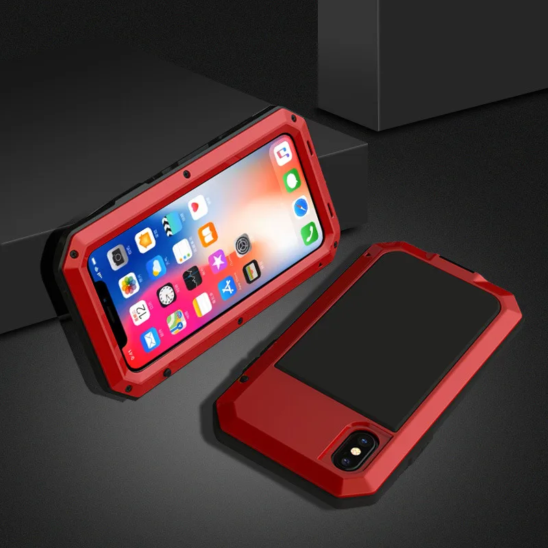Сверхпрочная защита Doom Броня металлический чехол для телефона для iPhone XS Max XR X 6 6S 7 8 Plus X SE 5S 5 ударопрочный чехол закаленное стекло - Цвет: Red
