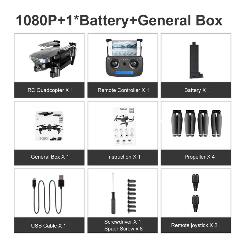 1080P 1B General Box Новинка SG901 камера Дрон 4K HD Двойная камера дроны следуют за мной Квадрокоптер FPV Профессиональный длительный срок службы батареи - Цвет: 1080P 1B General Box