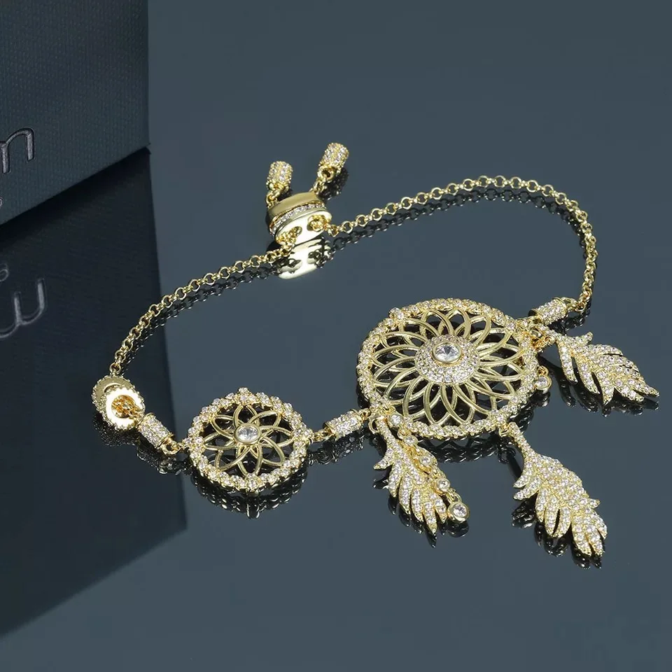 Новая мода 925 Серебро Золото Ловец снов дизайн браслет Высокое качество фантазия цепь браслет для женщин