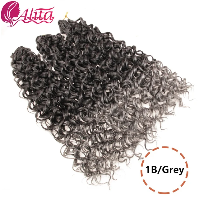 Wavy Strands Crochet Braid Hair10 14 &18inch Synthetic Ombre Wavy Curls Afro Curls Hair For Women Low Tempreture Deep Wave T1B/Grey