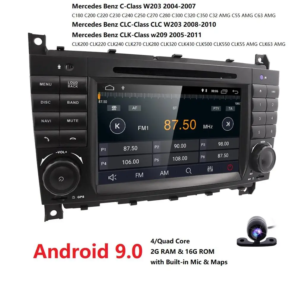 Best Two Din Car Multimedia Player Android 9.0 DVD Player For Mercedes Benz W203 CLK200 CLK22 C180 C200 GPS Radio FM 2GB 16GB OBD DAB