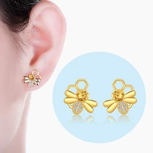 Strollgirl 925 пробы серебряные полые серьги с милыми животными гвоздики Пчелка серьги с CZ для женщин модные ювелирные изделия
