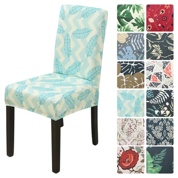

1Pc Printed Chari Cover Elastic Dining Seat Slipcover Stretch Removable Dining Chair Protector Cover For Hotel Dining Room