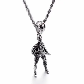 

Unique Soldier Necklace Men's Stainless Steel Soldier Warrior With Gun Pendant 60cm Long Chain Necklace Male Rock Jewelry