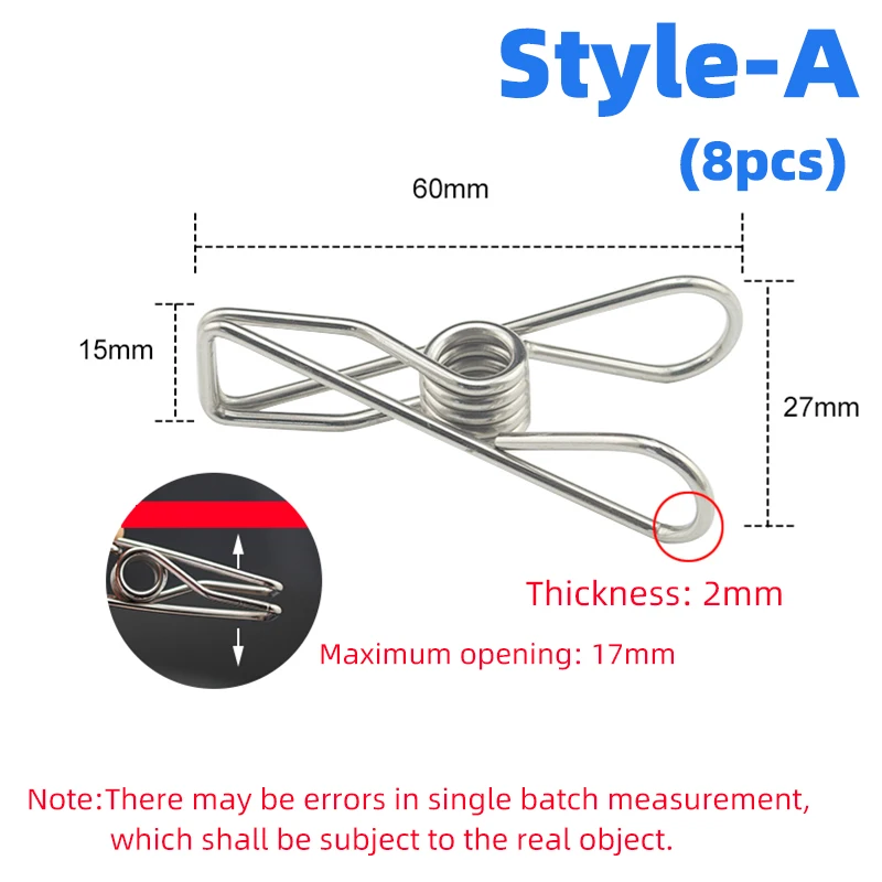 5/8pcs Multipurpose Stainless Steel Clips Clothes Pins Pegs Holders Clothing Clamps Sealing Clip Household Clothespin 4