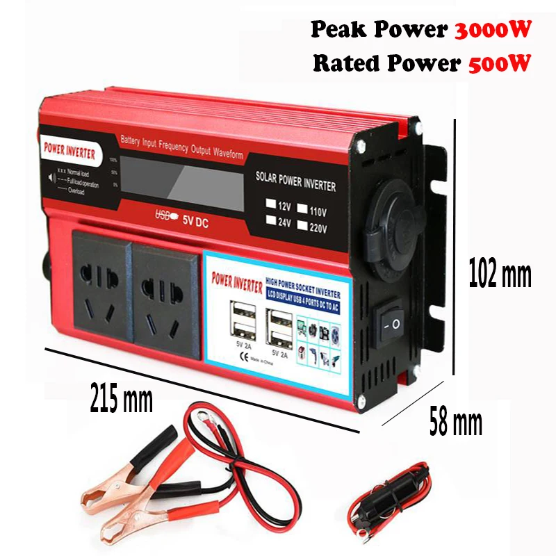 Автомобильный Инвертор DC12/24 V к AC110/220 V синусоидальный преобразователь цифровой дисплей 1500W солнечные интерфейсы Солнечная энергия Кемпинг