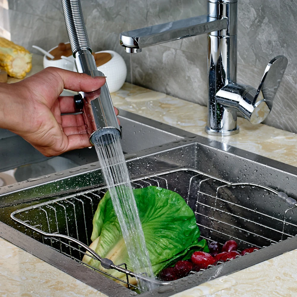 Chrome-Plated Pull-Down Kitchen Faucet Deck Installation Spring Kitchen Sink Faucet 360° Rotating Kitchen Tap Sink Mixer
