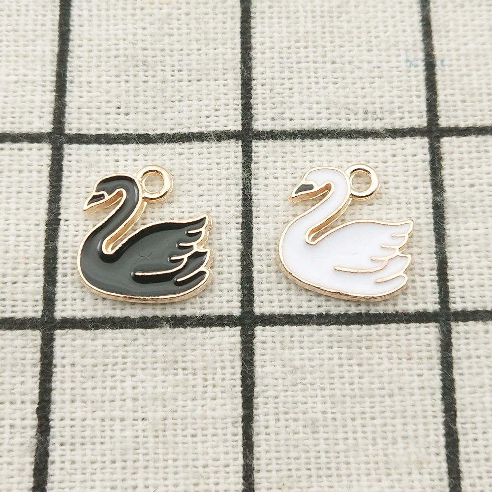 10 Uds esmalte Cisne encanto animal de accesorios de joyería pendiente colgante, collar, pulsera de encantos de aleación de zinc diy encontrar 14x14mm