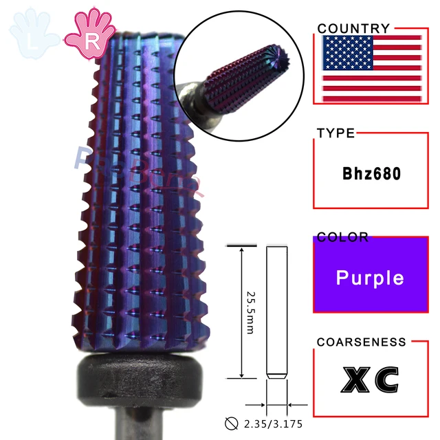 Proberra Right hand Strongest 5 IN 1 Carbide Purple multi-function Tungsten Carbide nail milling purple drill bits Purple-XC