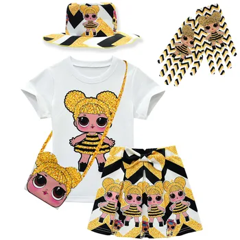 

Summer Girls Clothing Lol Set Baby Kids Toddler Girls Set Clothes Birthday Party Tutu Dress Tshirt Skirt Bag Hat Gloves Suit