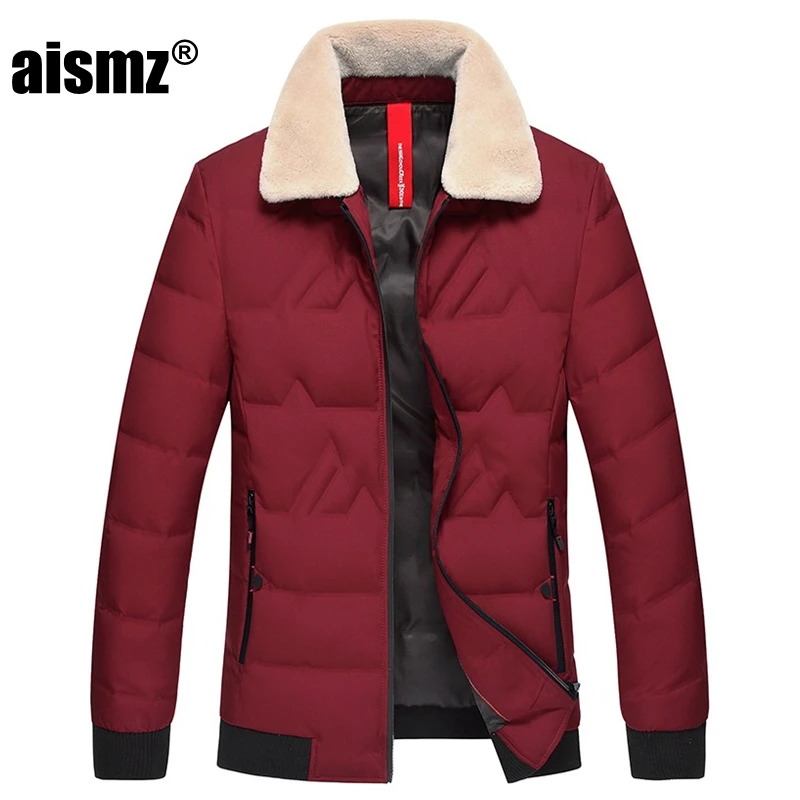 AZ- 915 red Aismz Winter Men's Warm Lamb Fur Collar Fashion Business Casual Slim 90% White Duck Down Jacket Coat Male Brand Clothing - Цвет: AZ- 915 red
