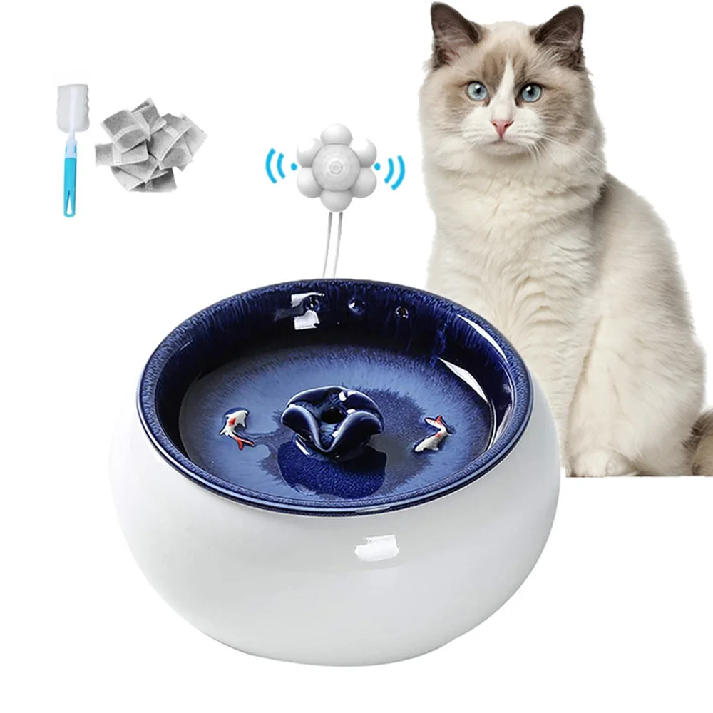 Electric Ceramic Cat Drinking Water Fountain For Cats Dogs Drinking Bowl Automatic Cat Water Fountain Dispenser Pet Bowl 1.5L