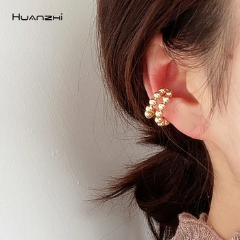 

HUANZHI 2020 Fashion Double Metal Ball Cirlce Ear Bone Clip on Earrings Women Earcuff Without Piercing Earring Jewelry Gifts