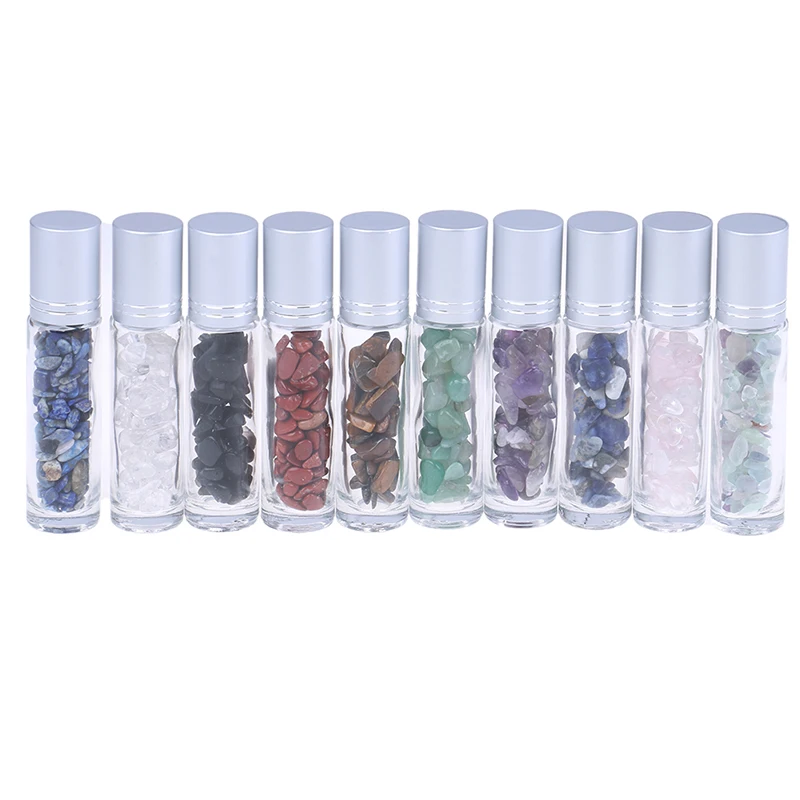 

Natuurlijke Halfedelstenen EssentiÃ«le Olie Edelsteen Roller Bal Flessen Transparant Glas 10 ml Healing Crystal Chips Binnen