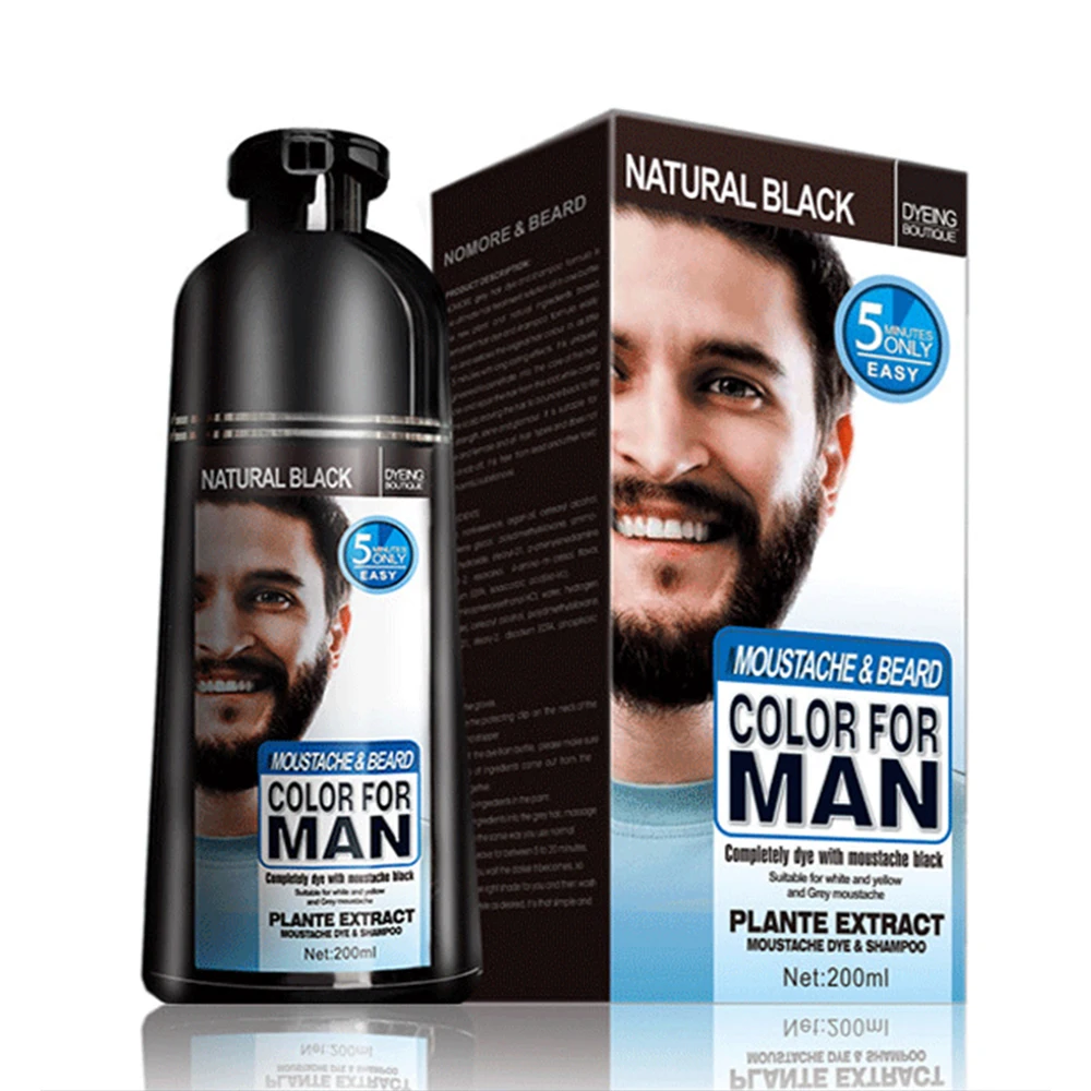 Shampoo colorante per barba da uomo da 200ml rimozione rapida colore grigio bianco naturale permanente nero barba capelli tintura Shampoo crema assistenza sanitaria
