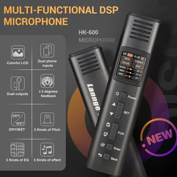 

HK-600 Multi-Functional DSP Microphone Unidirectional Mic with 1.3 Inch Colorful LCD 5 Kinds of Pitch/EQ/Effect for Singing Live