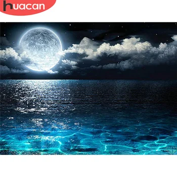 

HUACAN 5D DIY Diamond Embroidery Moon Full Square/Round Diamond Painting Cross Stitch Landscape Craft Kit Home Decor