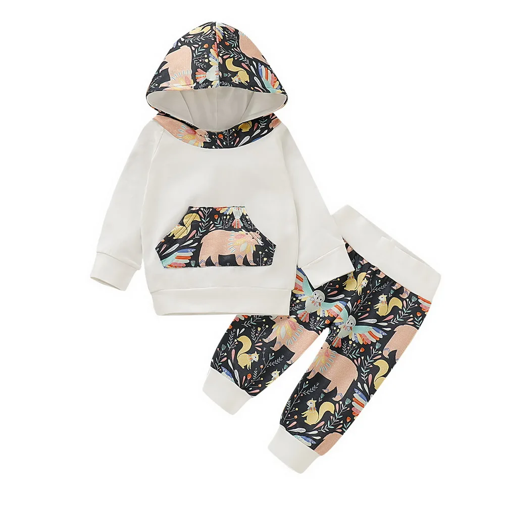 

Girl Hoodies Pullover sweatshirt set baby girl newborn cotton printed long sleeve sweatshirt Hoody Autumn Hooded baju anakD25